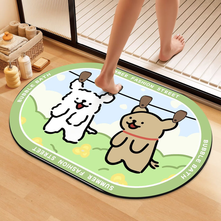 Playful Cartoon Dog Bath Mat
