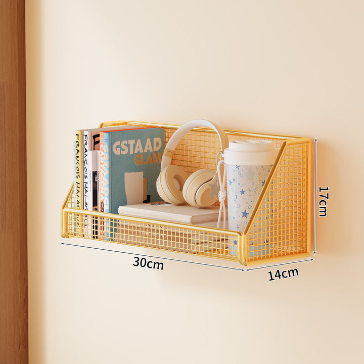Wall-mounted mesh storage shelf