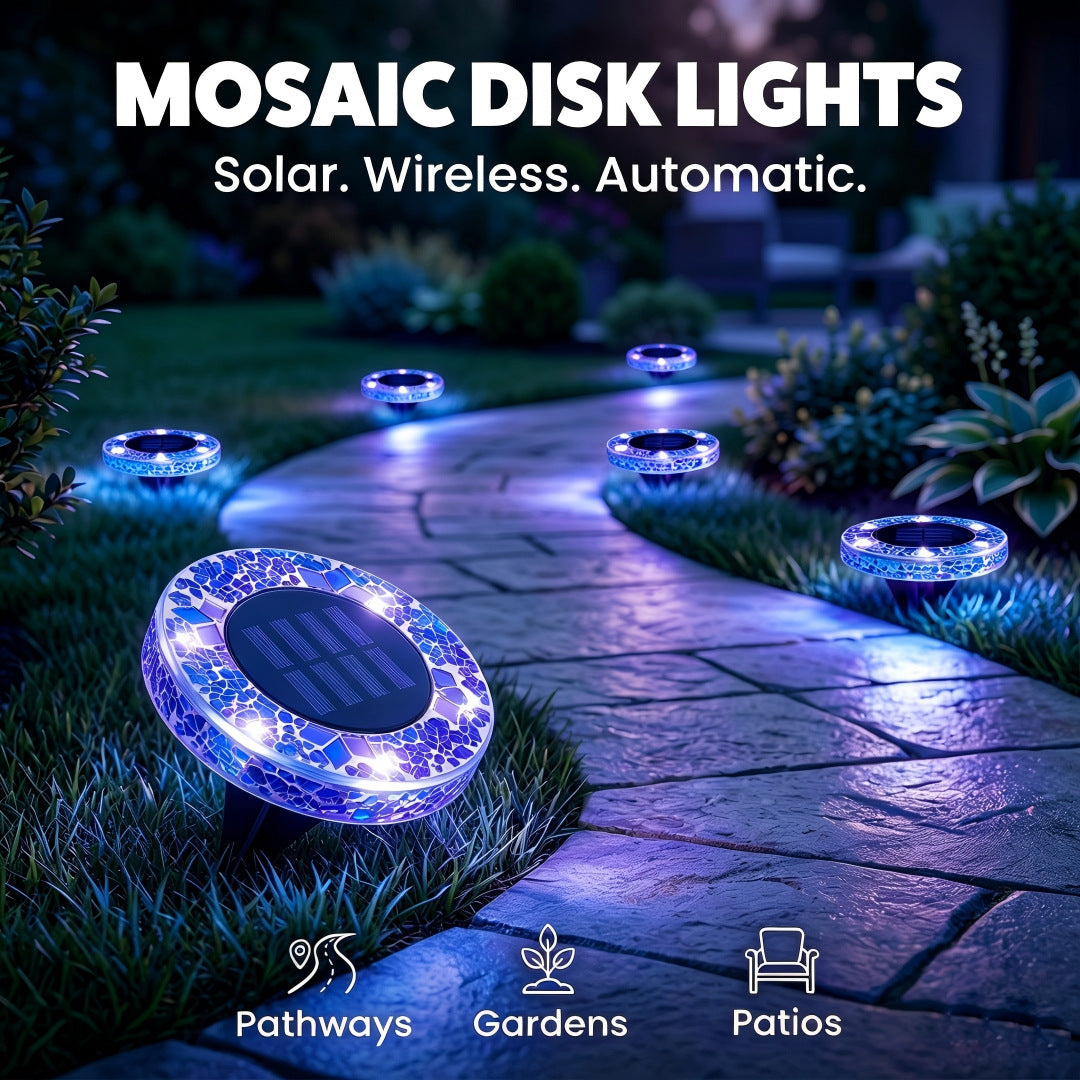 Solar Mosaic Glass Garden Path LED Spotlights