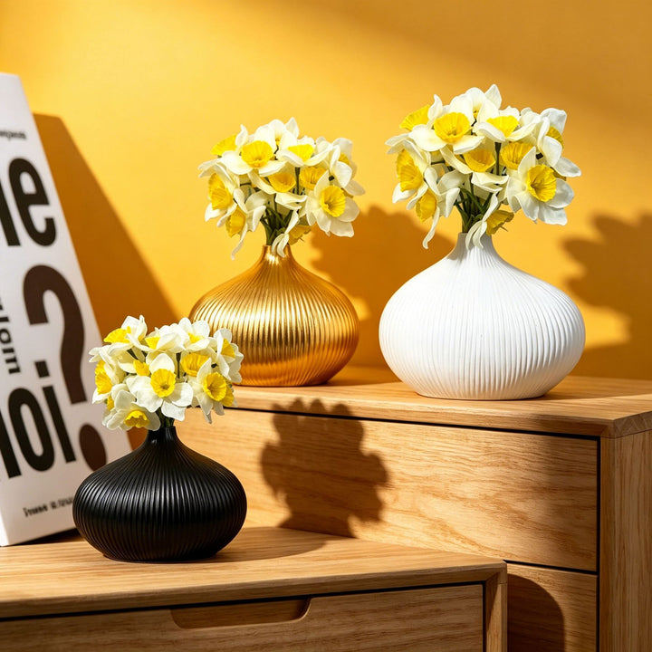Elegant Ribbed Decorative Ceramic Vase