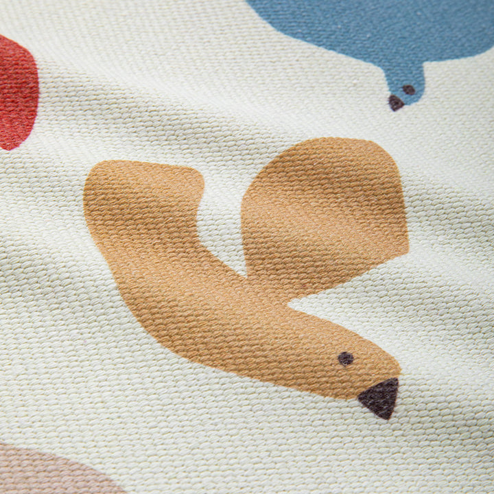 Woven wall hanging with hand-knotted fringes and bunny motif