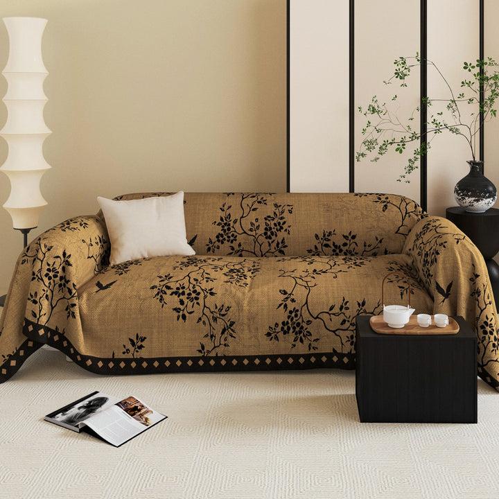 Reversible Jacquard Botanical Sofa Throw Slipcover with Anti-Slip Hem