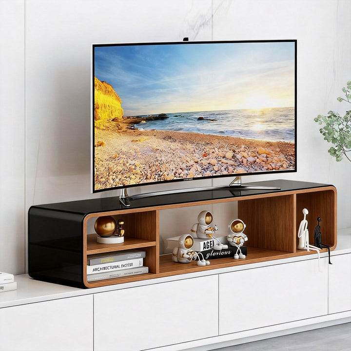 Low-Profile TV Stand Riser with Dual Open Storage Compartments