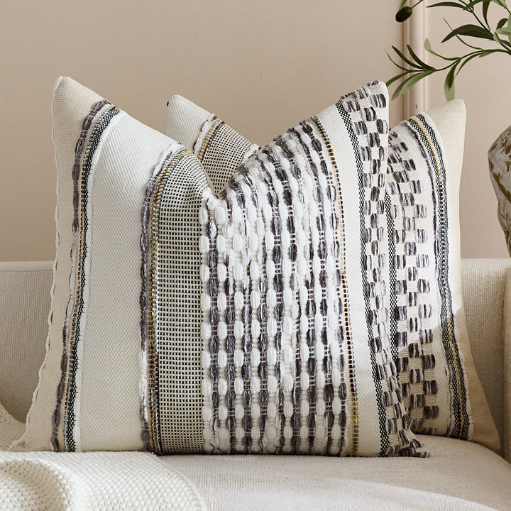 Handloom Textured Striped Square and Lumbar Pillow Covers