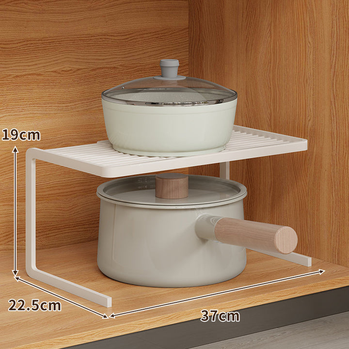 Compact Space-Saving Kitchen Countertop Pot and Pan Organizer Shelf Riser