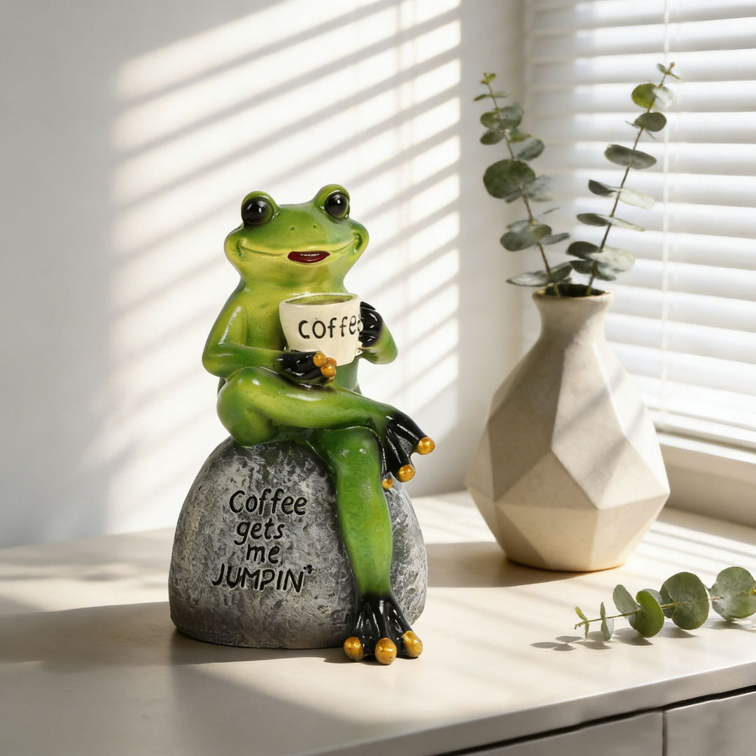 Coffee-Themed Frog Figurine