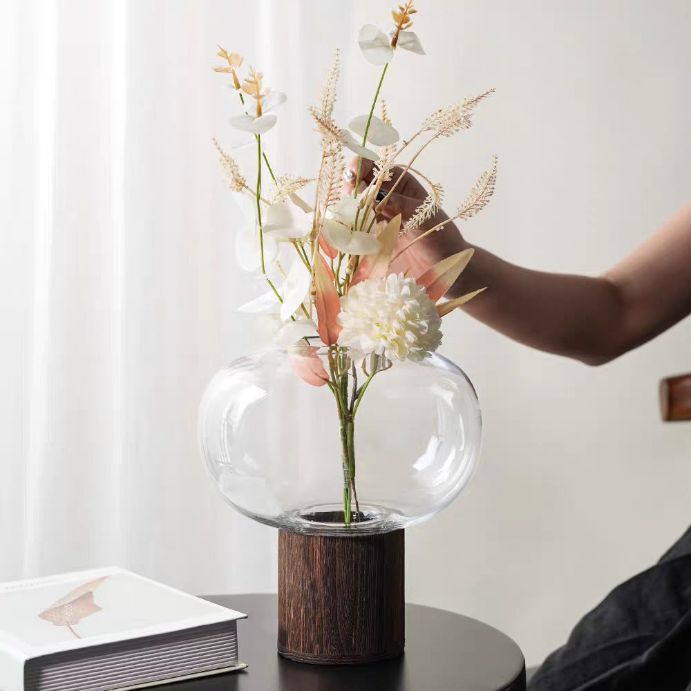 Decorative Glass Bowl with Wooden Base