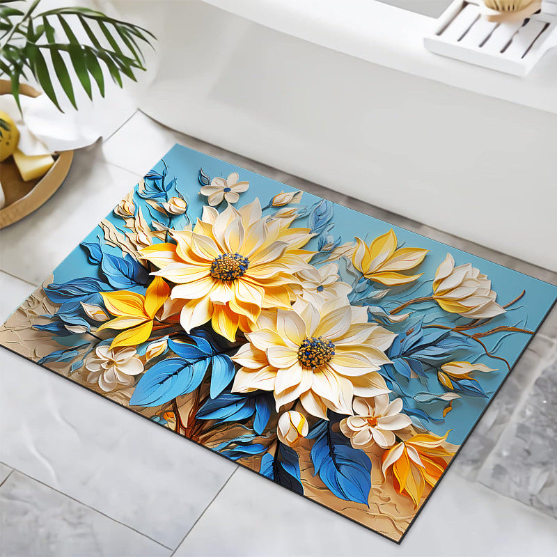 Textured Floral Design Bath Mat