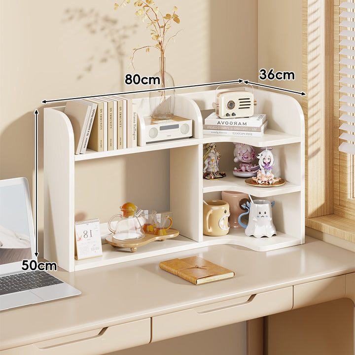 Multi-Compartment Desktop Shelf Organizer with Raised Back and Open Cubbies