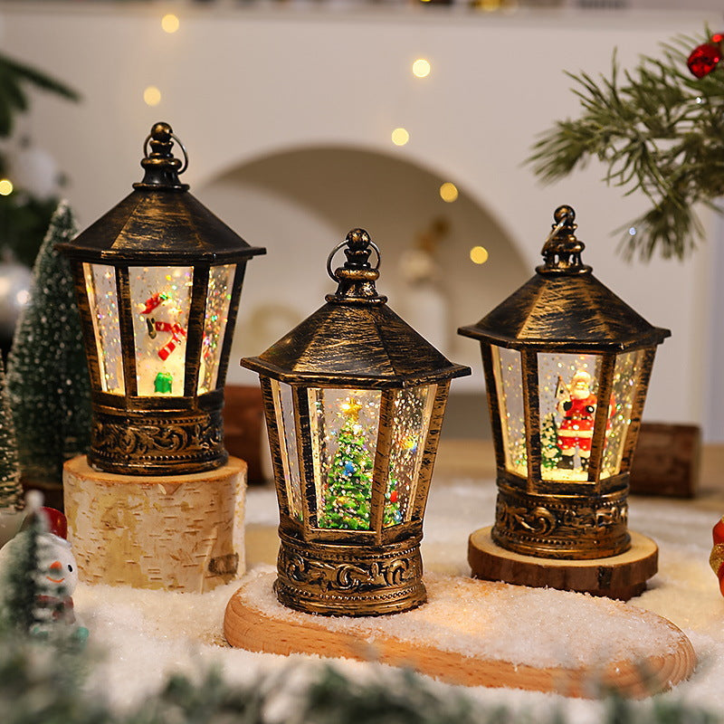 Nostalgic Christmas lantern with glowing Santa Claus motif