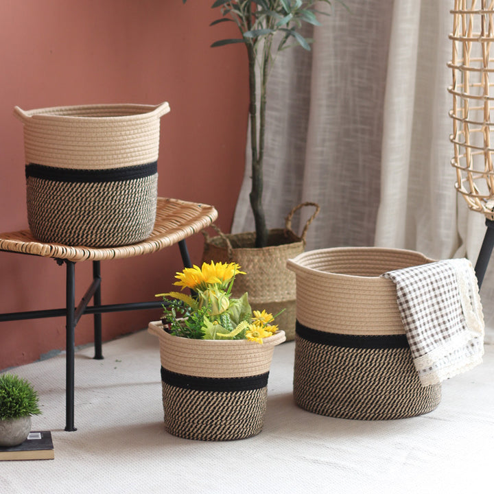 Decorative laundry basket made of woven material