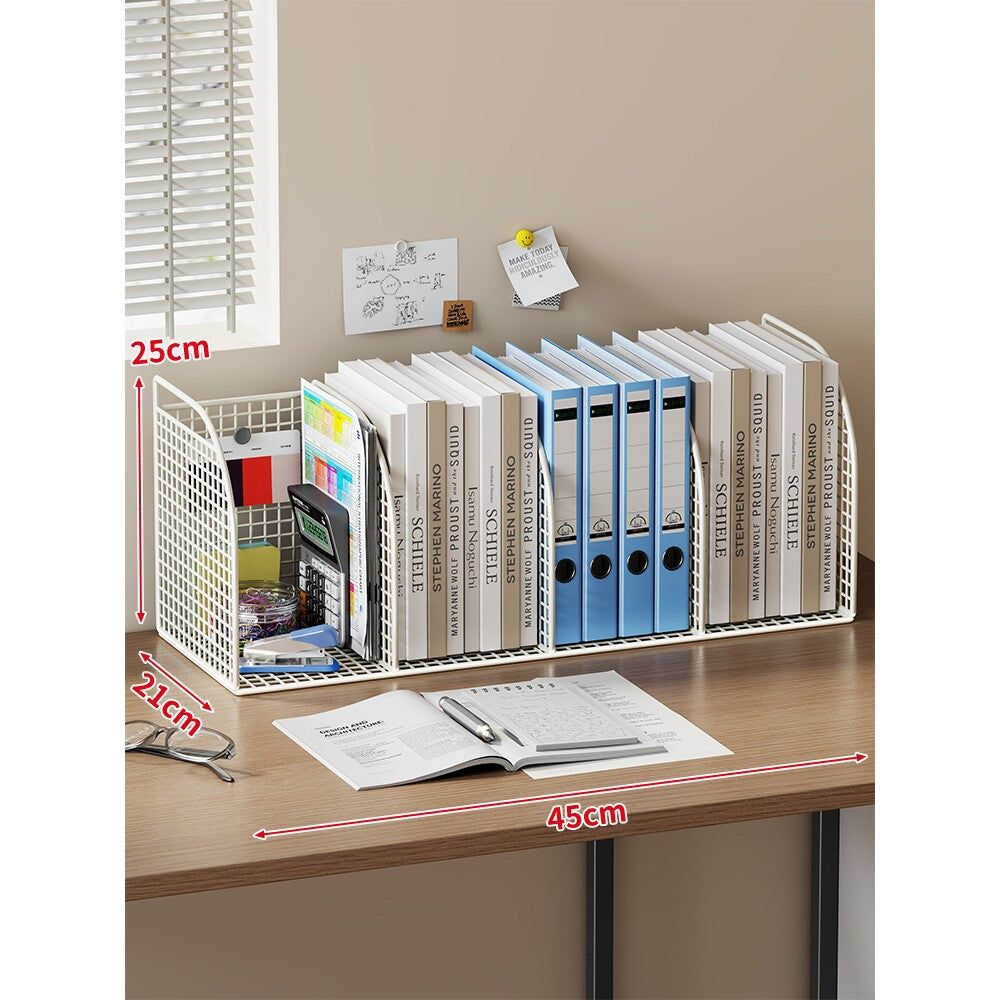 Extra-Wide Modular Metal Desk File Organizer with Adjustable Dividers and Integrated Pen Cup