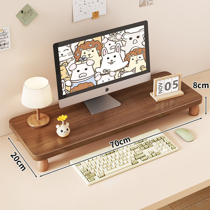 Solid Wood Monitor Riser with Tiered Desk Organizer and Cable Management