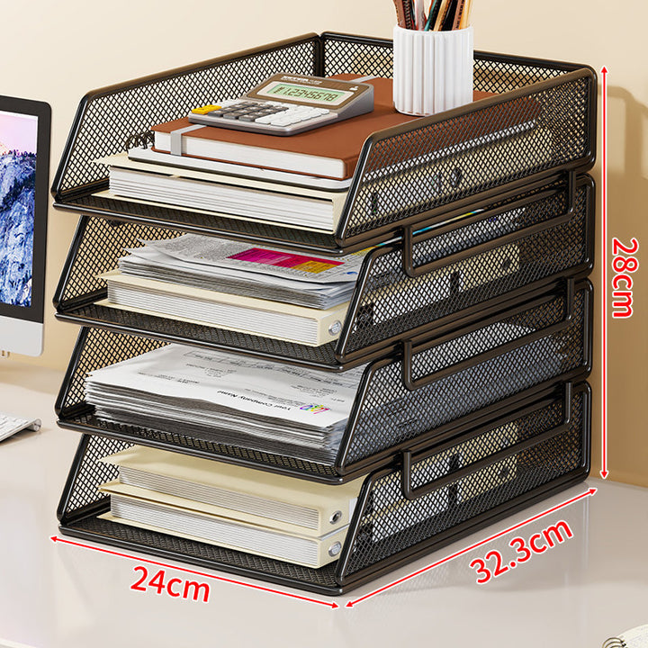Stackable Three-Tier Metal Mesh Desk Letter Tray Organizer