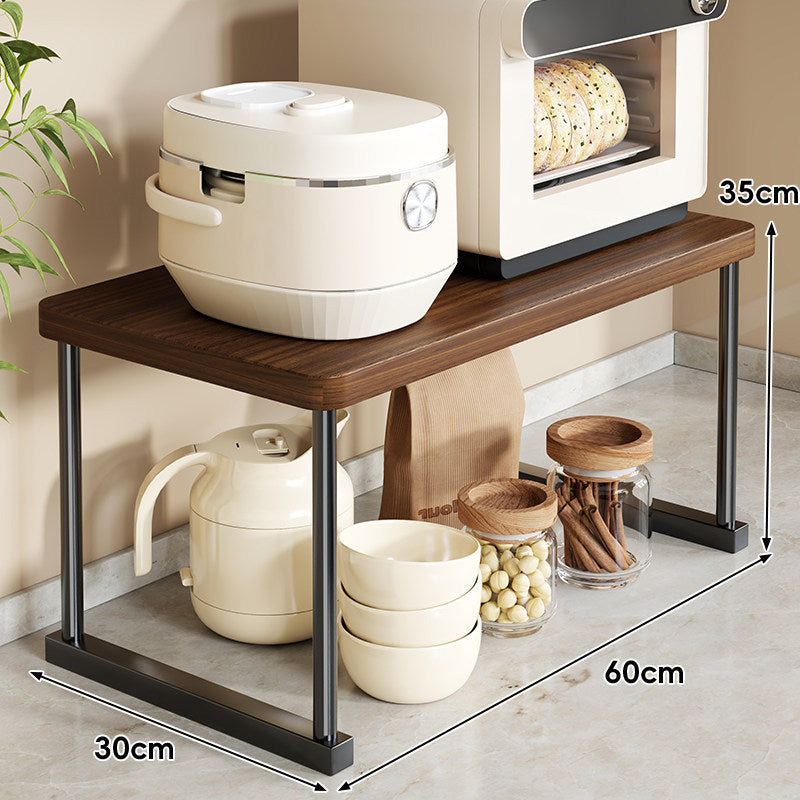 Countertop Appliance Riser Shelf with Wood-Top and Metal Frame