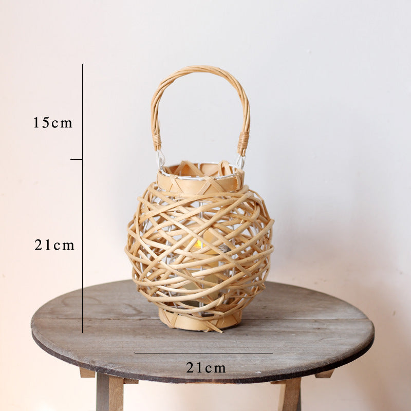 Decorative lantern made of woven natural material