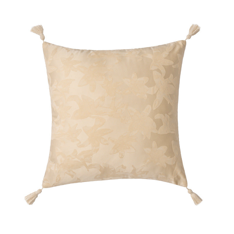 Square jacquard cushion cover with floral pattern and decorative tassels