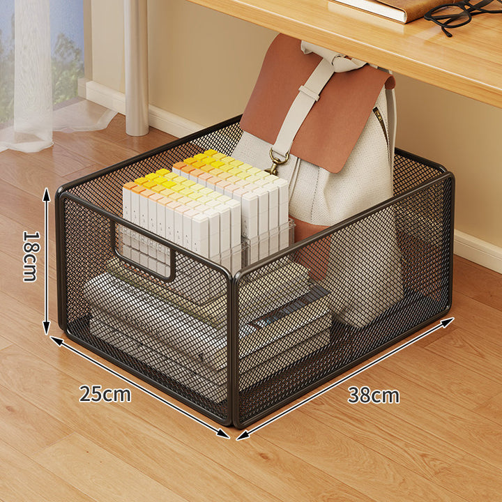 Under-Desk Mesh Rolling Storage Basket with Locking Swivel Casters and Integrated Carry Handle