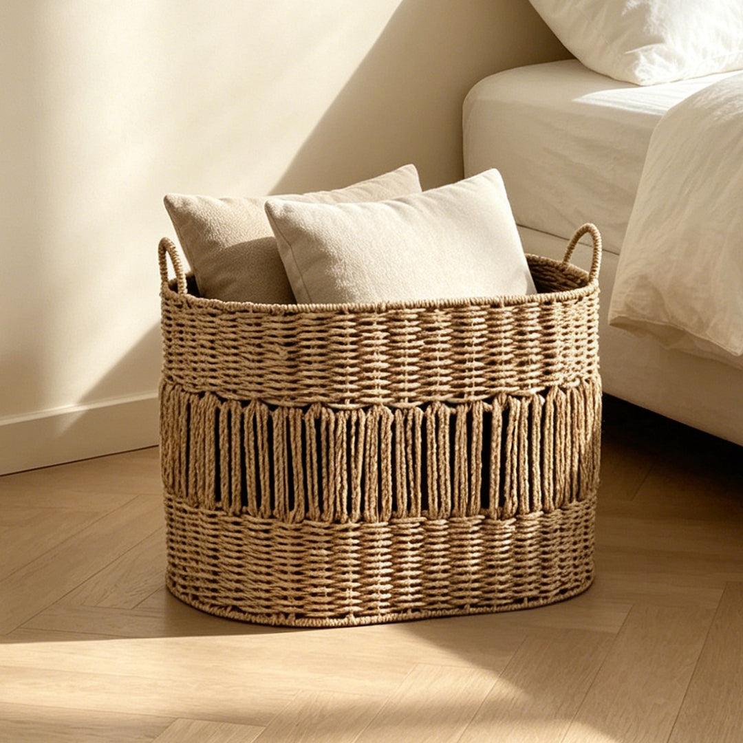 Storage basket with elegant fringe design