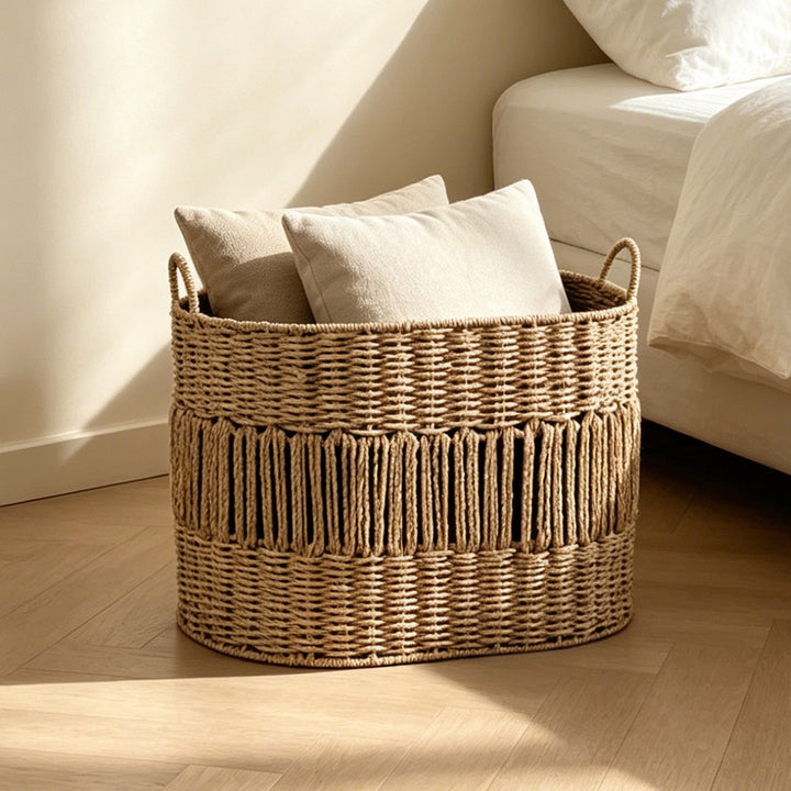 Storage basket with elegant fringe design