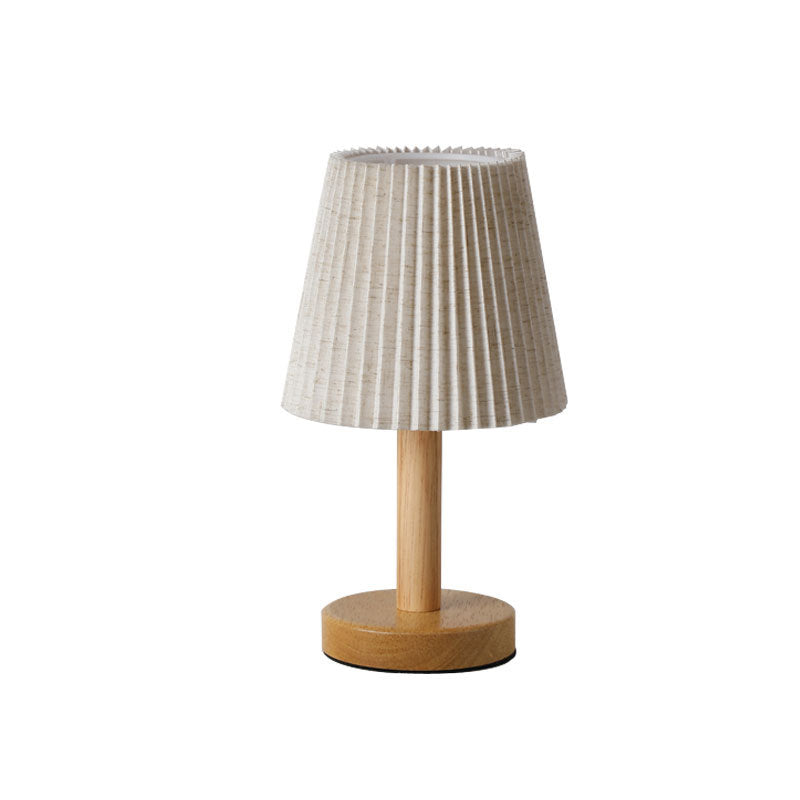 Nordic Minimalist Table Lamp made of solid oak with pleated fabric shade