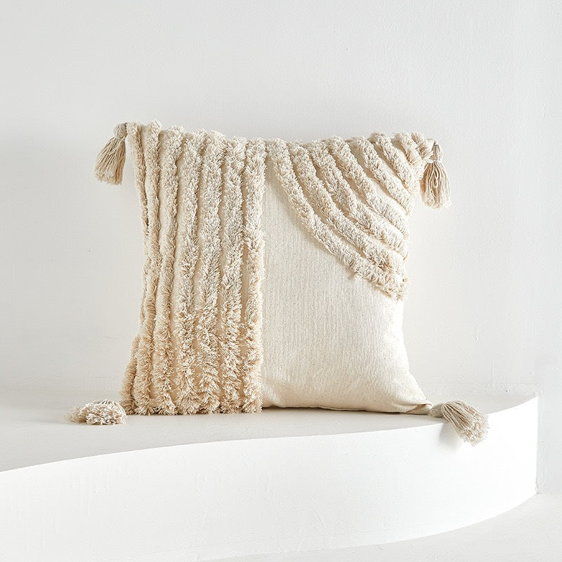 Textured Decorative Throw Pillow with Tassels