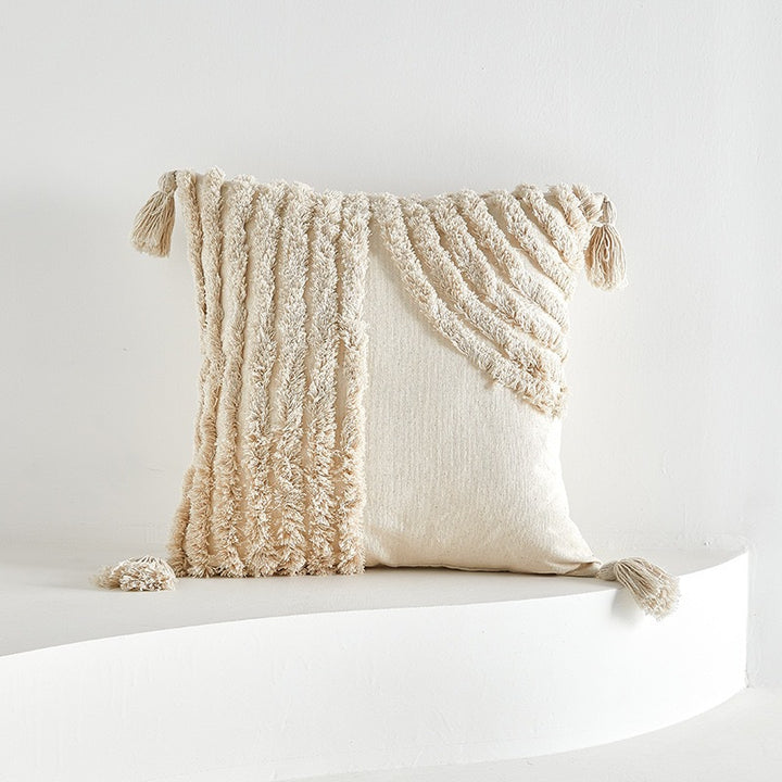 Textured Decorative Throw Pillow with Tassels
