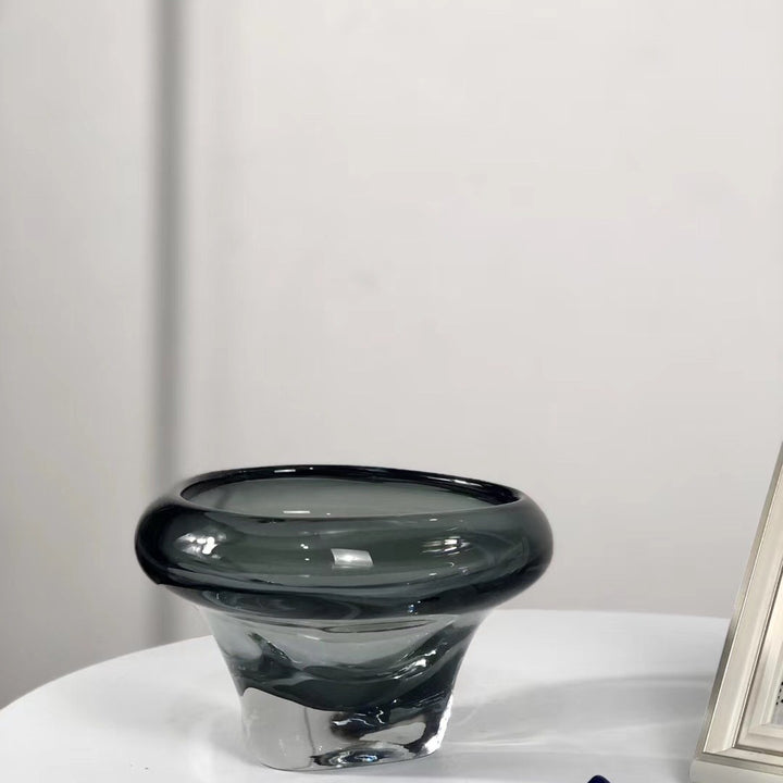Thick Art Glass Pedestal Centerpiece Bowl with Rounded Lip