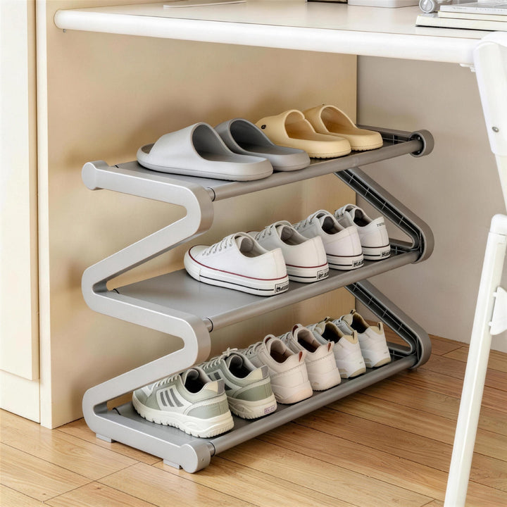 Compact Z-Shaped Multi-Tier Space-Saving Shoe Rack Organizer