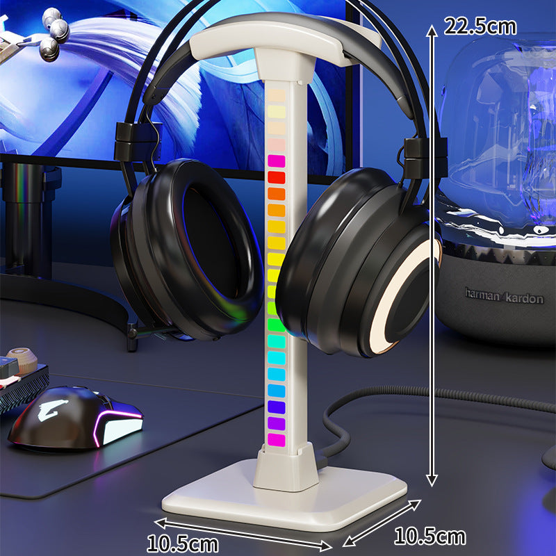 RGB LED Desktop Headphone Stand with Vertical Color-Changing Light and Padded Headrest