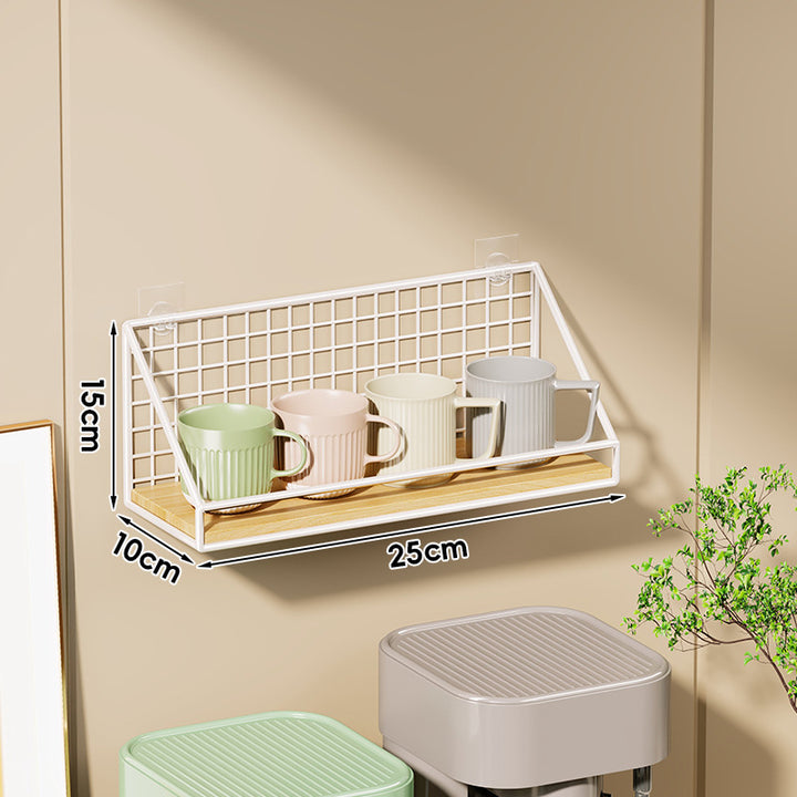 Ventilated Grid Wall Shelf with Wood-Look Tray and Clear Suction Mounts