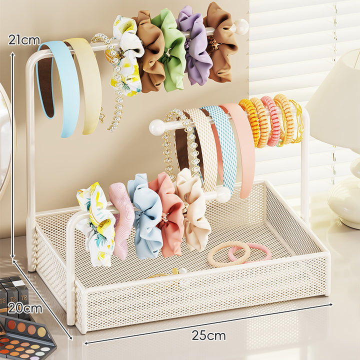 Two-Tier Mesh Tray Vanity Hair Accessory & Jewelry Organizer Stand