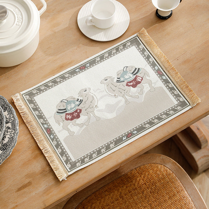 Short-pile decorative bathroom and runner carpet in oriental medallion style with fringes