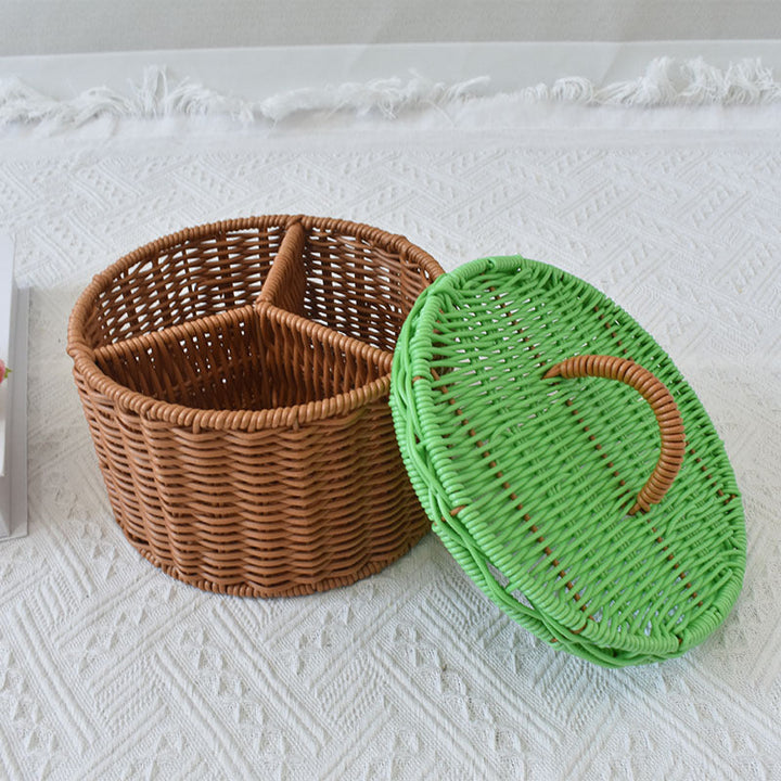 Triple-Compartment Woven Storage Basket