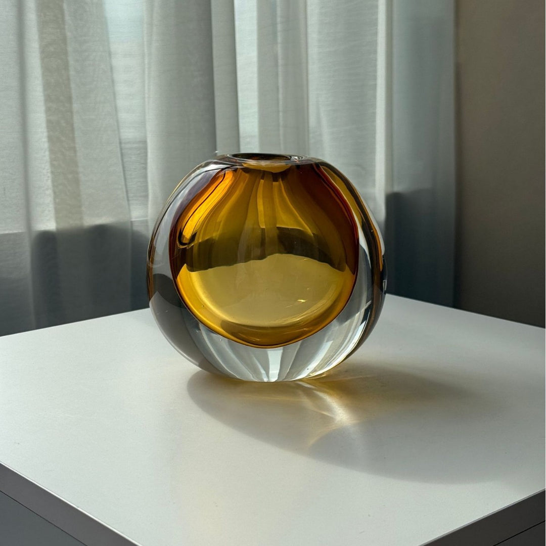 Hand-Blown Smoked Glass Orb Bud Vase