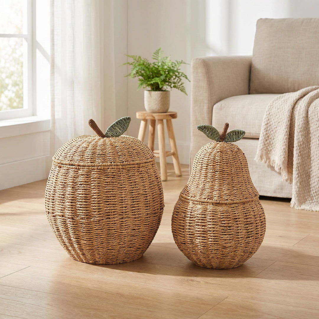 Playful storage basket in the shape of a pear