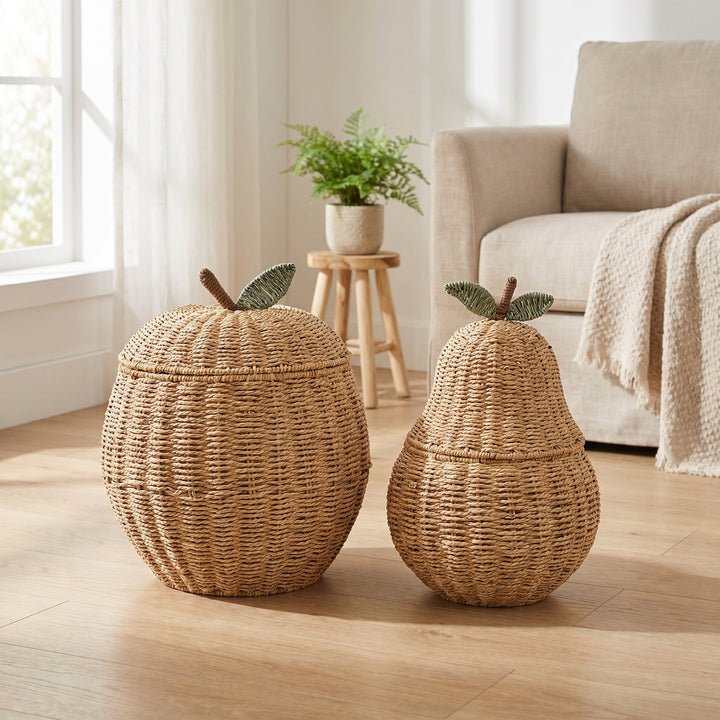 Playful storage basket in the shape of a pear