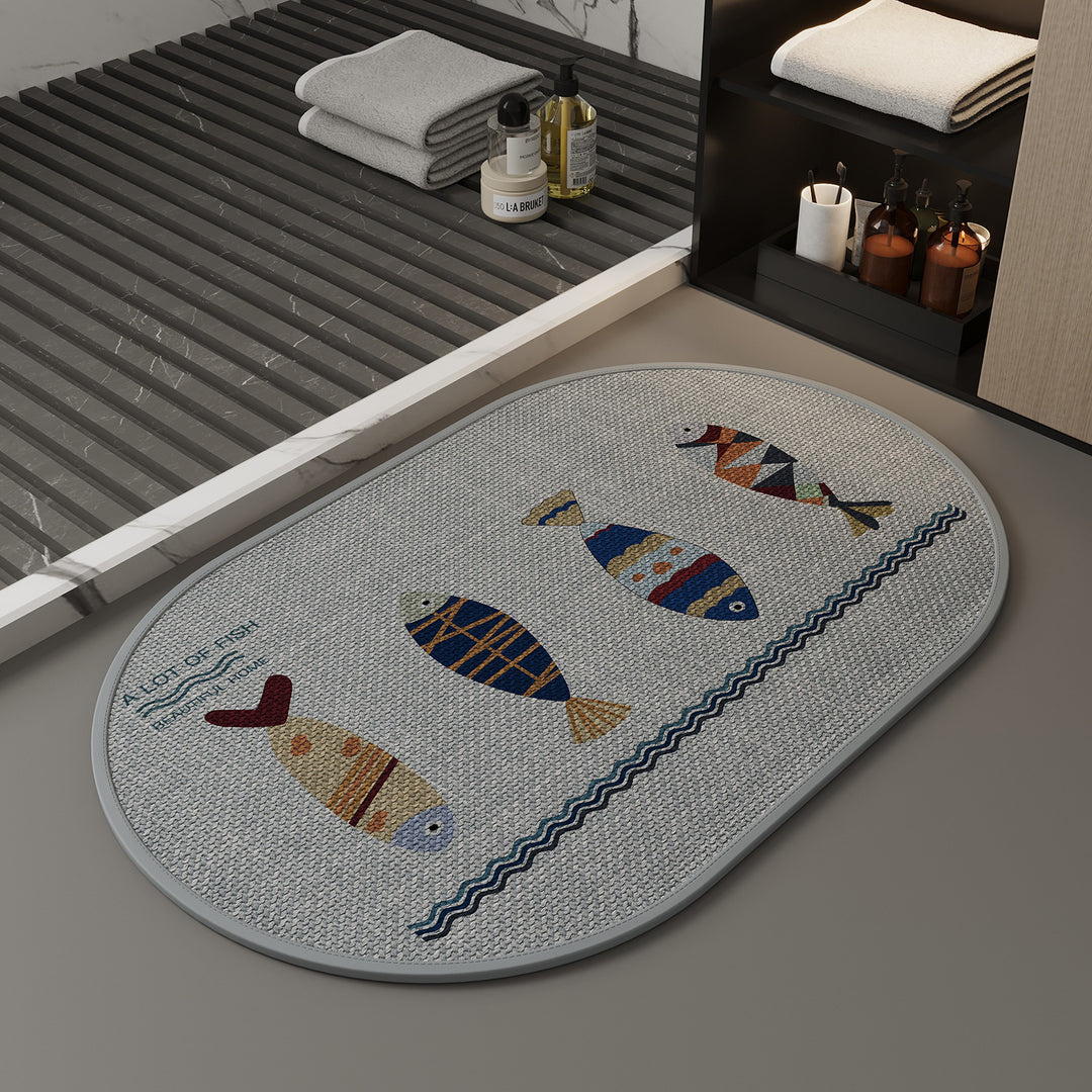 Decorative Coastal Fish-Themed Bath Mat for Bathroom