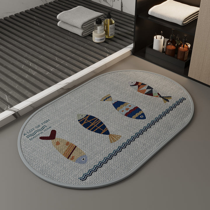 Decorative Coastal Fish-Themed Bath Mat for Bathroom