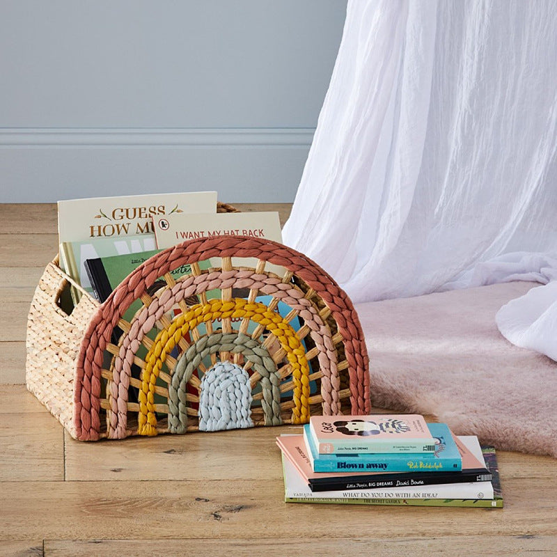 Playful storage basket in rainbow design