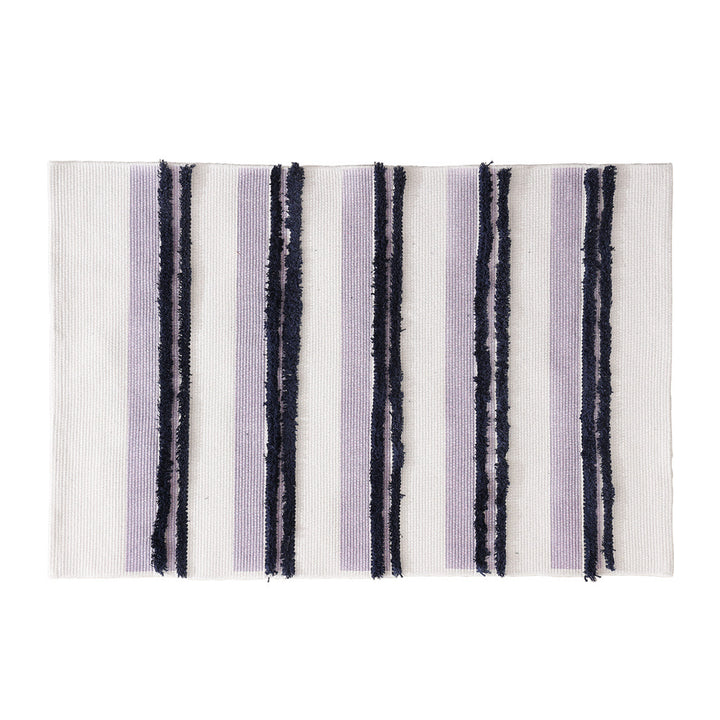 Cotton bath mat with textured stripes and fringes