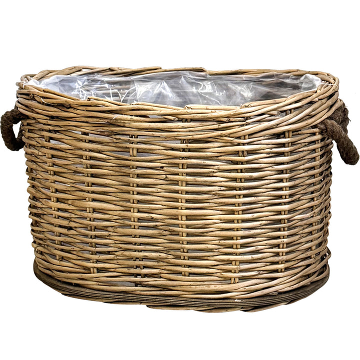 Handwoven storage basket with carrying handles