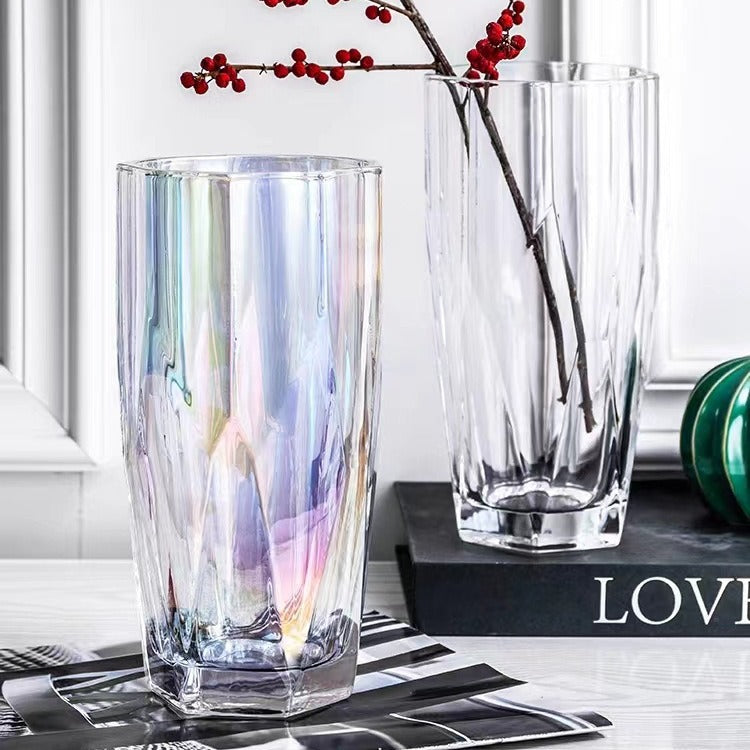 Elegant Faceted Clear Glass Vase