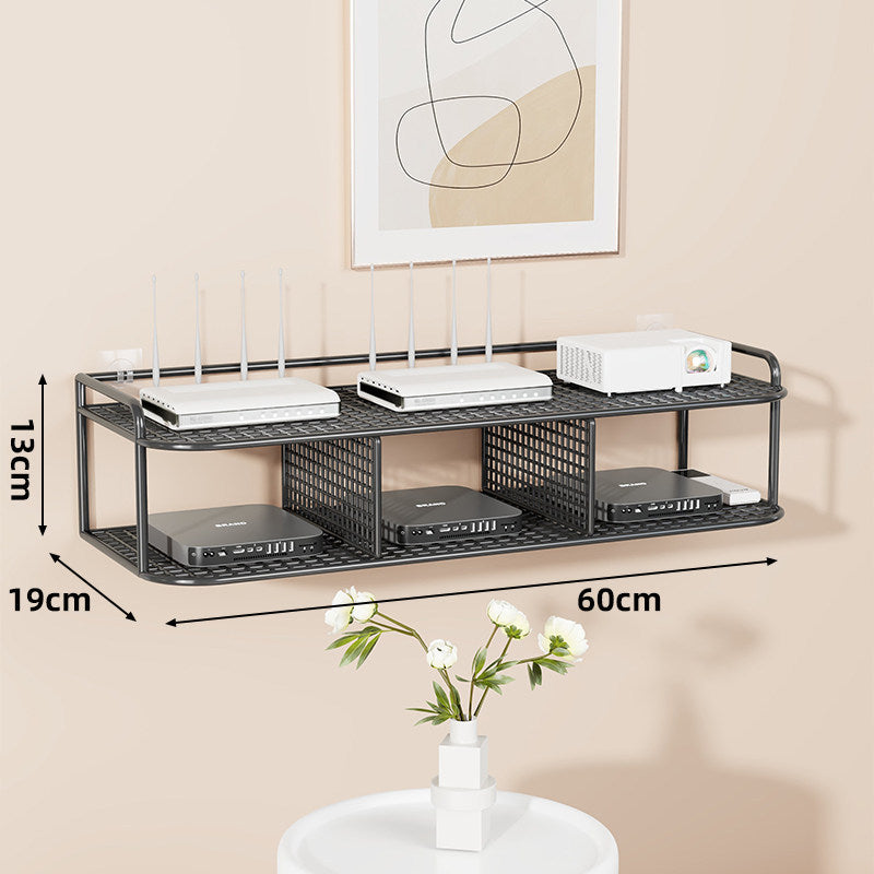 Wall-Mounted Two-Tier Ventilated Metal Mesh Electronics & Router Shelf Organizer