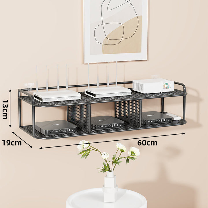 Wall-Mounted Two-Tier Ventilated Metal Mesh Electronics & Router Shelf Organizer