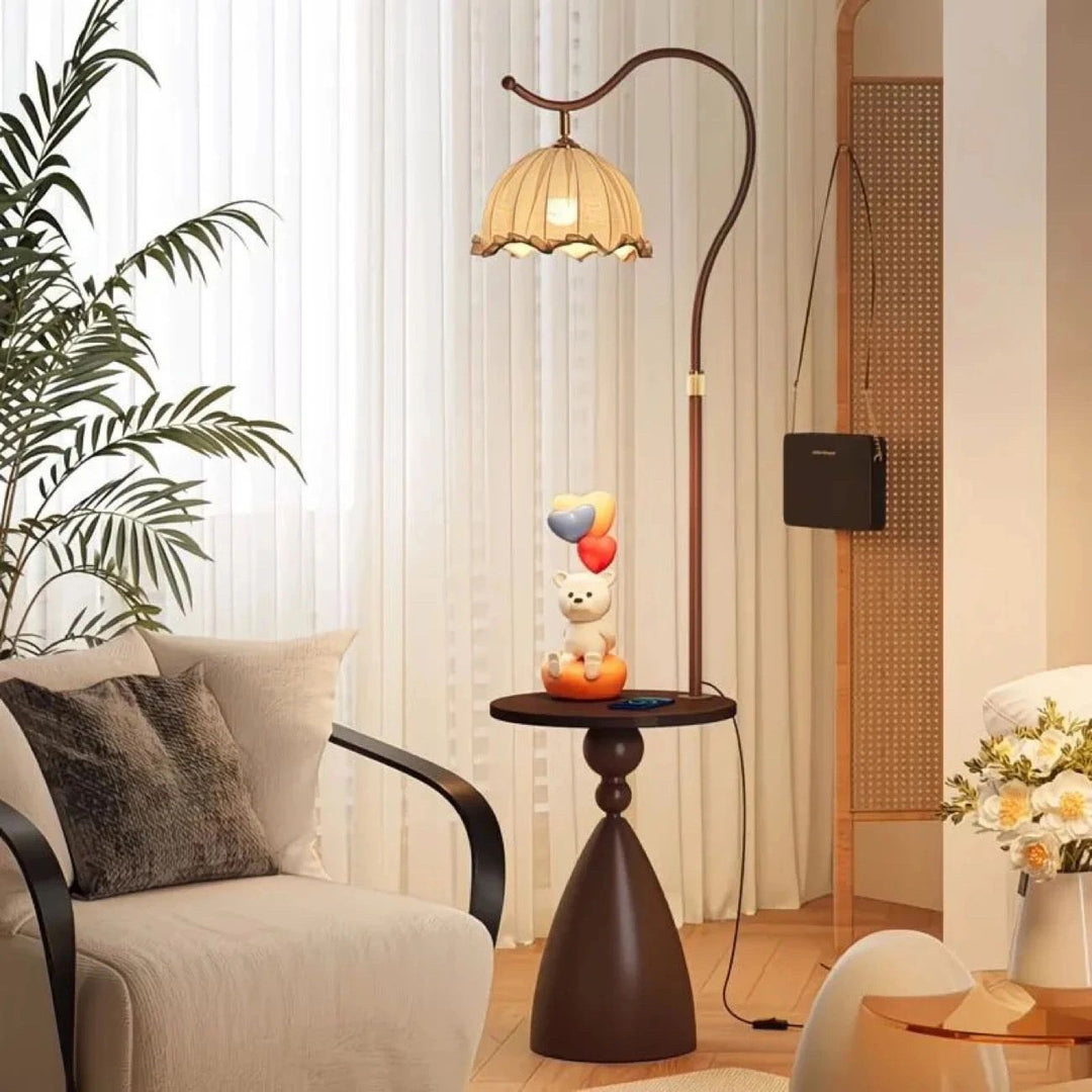 Modern floor lamp with integrated side table