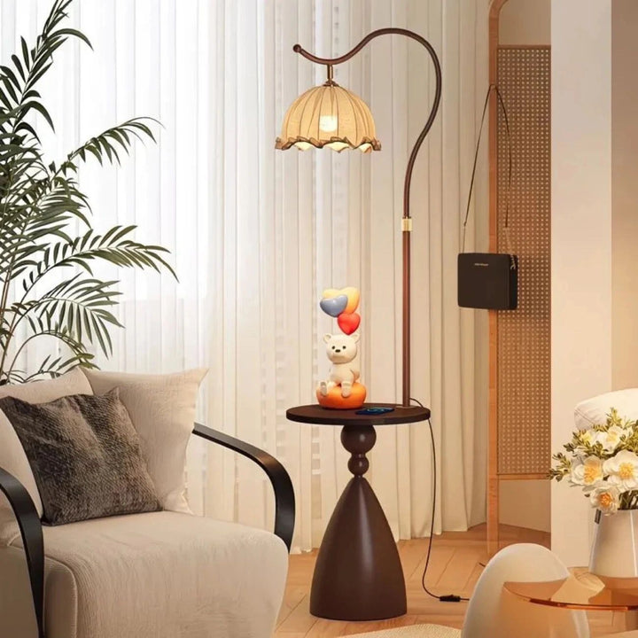 Modern floor lamp with integrated side table
