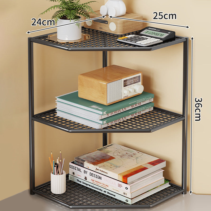 Triple-Tier Corner Metal Mesh Storage Shelf Unit for Bathroom Kitchen Living Room