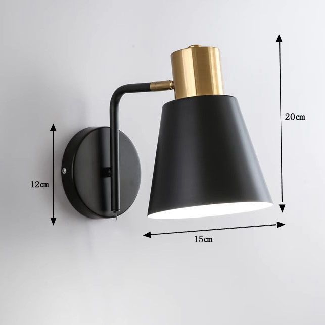 Rotatable cone wall light with brass socket and round back plate