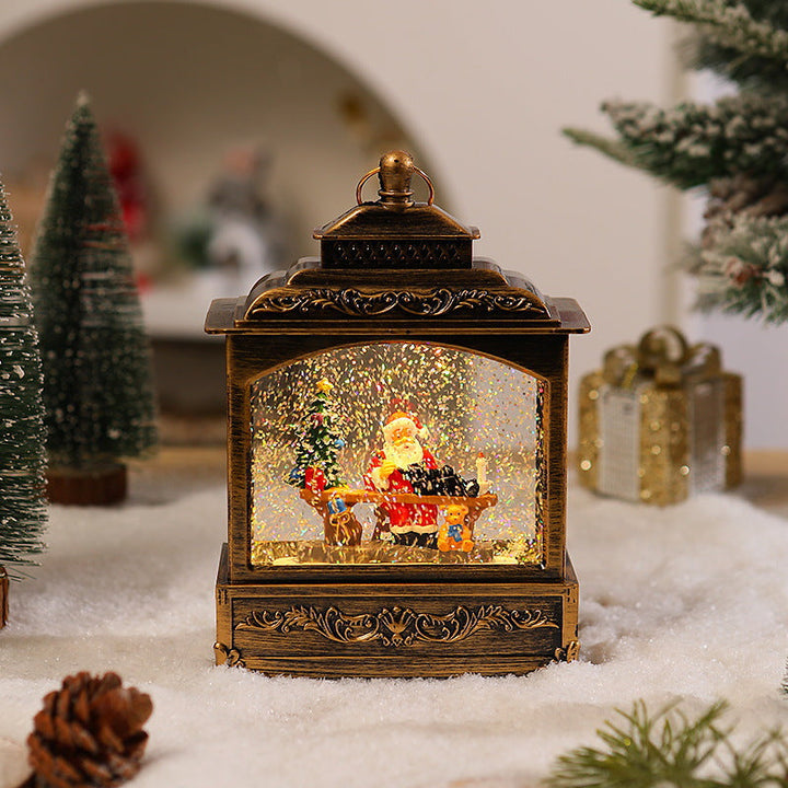 Nostalgic Christmas lantern with moving snowfall scene